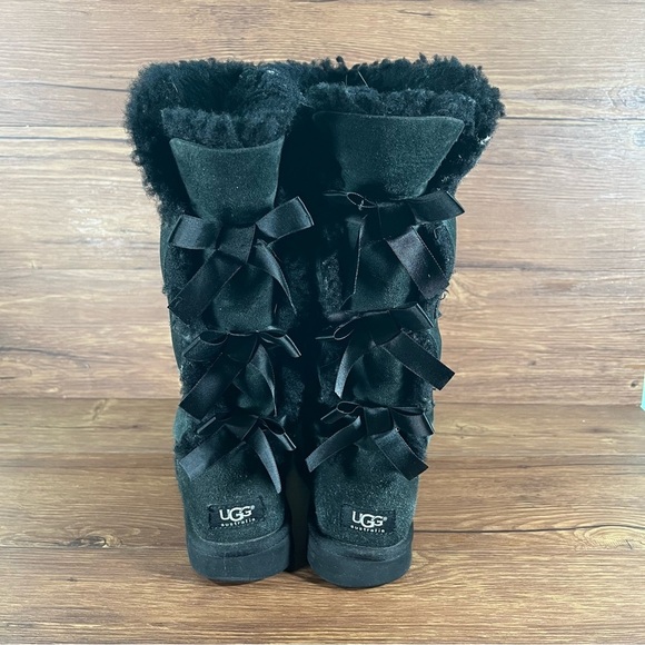 UGG Bailey Bow Tall Black Suede Winter Boots Shoes Women’s Size 8 - Picture 5 of 10